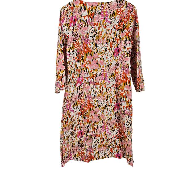 Lesley Evers Shift Dress Multicolor Floral Split V-neck Long Sleeve Mini Size M - Picture 6 of 6